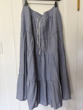Time and Tru Blue and White Striped Tiered Maxi Skirt